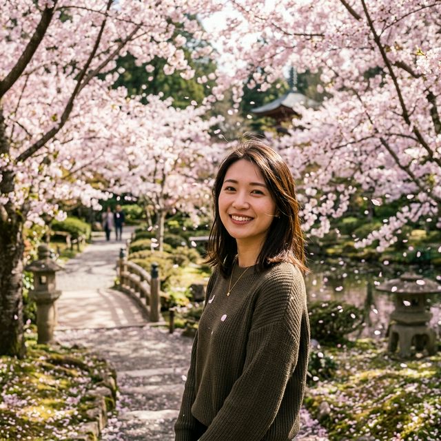 AI Background Replacement — Cherry blossom garden