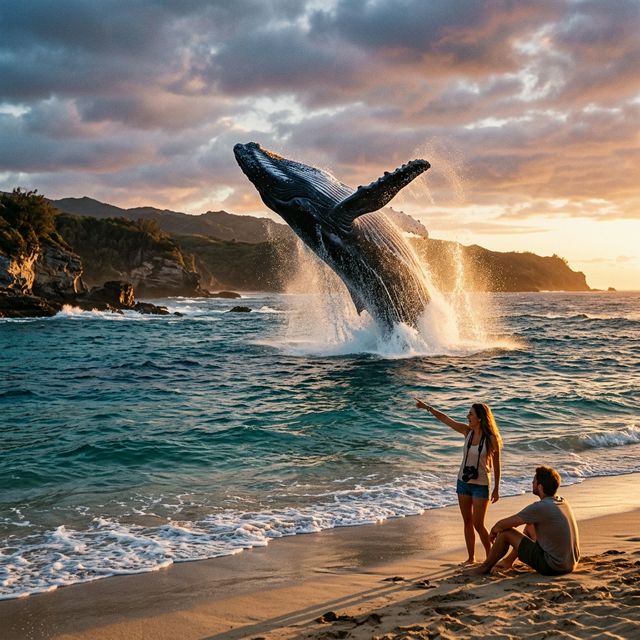 AI Element Addition — Adding a whale to a beach photo
